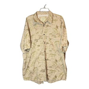 Cabela's Men's Button Up Shirt Size XL Vented Fish Print‎ Tan Green